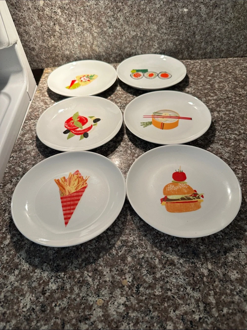 Crate & Barrel Global Bites appetizer or canapé plates. Set of 6